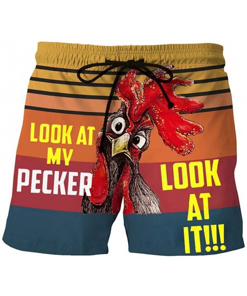 Board Shorts Look at My Pecker Cock Swimming Trunks Men's Beachwear Summer Drawstring Casual Beach Shorts Pants - Red - CW19D...