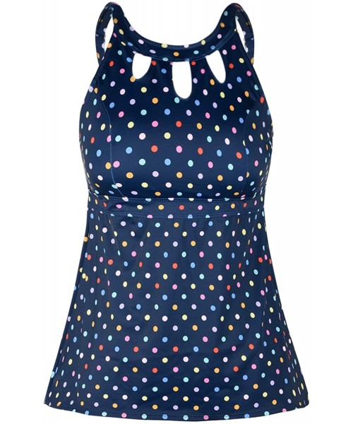 Tankinis Women's Halter High Neck Tankini Top Key Hole Bathing Suit - Blue & Color Polka Dot - C718XKTLA80