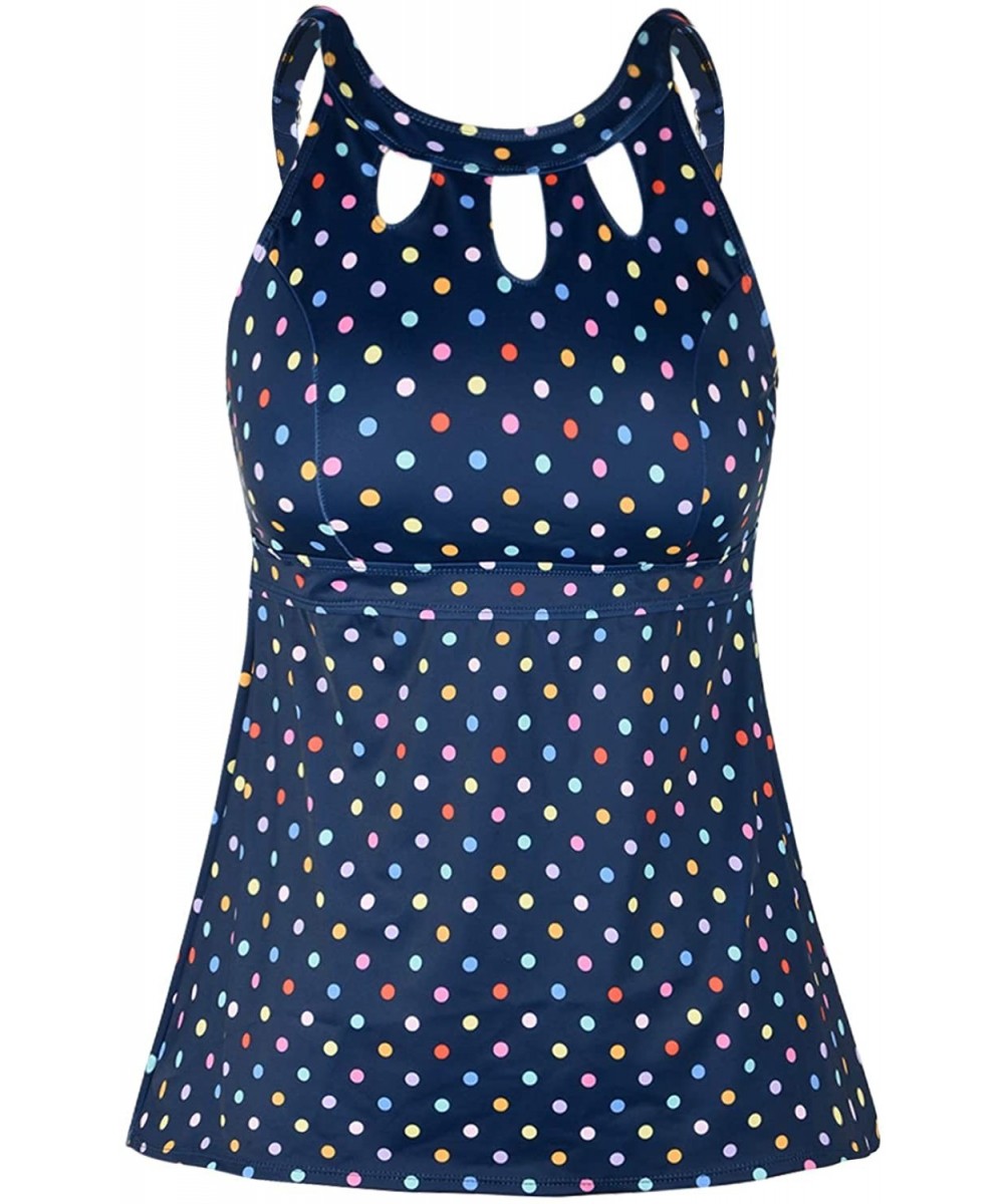 Tankinis Women's Halter High Neck Tankini Top Key Hole Bathing Suit - Blue & Color Polka Dot - C718XKTLA80