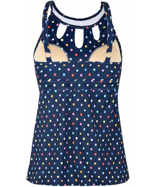 Tankinis Women's Halter High Neck Tankini Top Key Hole Bathing Suit - Blue & Color Polka Dot - C718XKTLA80