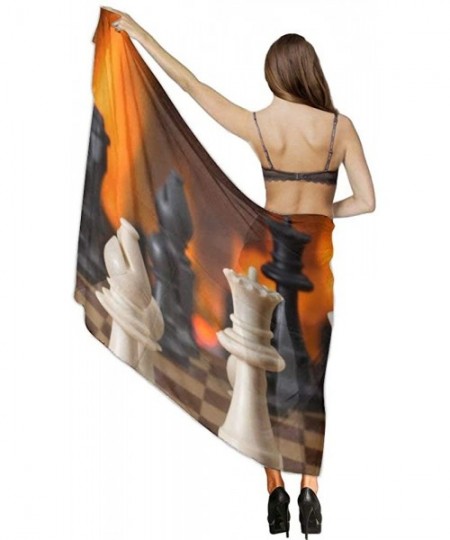 Cover-Ups Women Chiffon Sarong Beach Bikini Cover Up Wedding Party Shawls Wraps - Urning Fire Chess - CH190HK4RD9