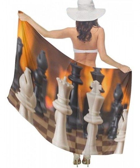 Cover-Ups Women Chiffon Sarong Beach Bikini Cover Up Wedding Party Shawls Wraps - Urning Fire Chess - CH190HK4RD9