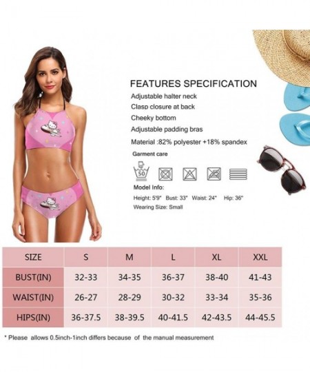 Sets Womens Halter Bikini Set Flying Hello Kitty Printing High Neck 2 Piece Swimsuits Padded Swimwear Bathing Suit - CE18U4KXZLY