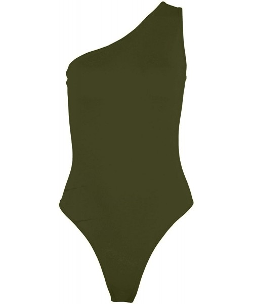 One-Pieces Kelisky Women's Sexy One Shouler Sleeveless Solid One Piece Bodysuit - Army Green - CF18ZXMSKU5