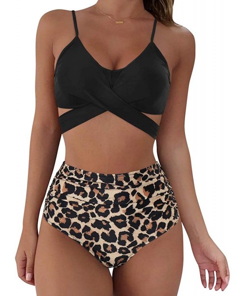 Sets Women Wrap Bikini Set Push Up High Waisted 2 Piece Swimsuits - 1-87 Black Leopard - CY193QOKORY