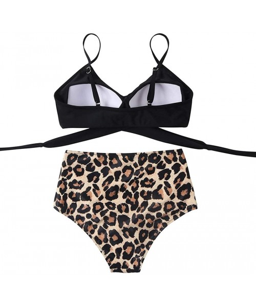 Sets Women Wrap Bikini Set Push Up High Waisted 2 Piece Swimsuits - 1-87 Black Leopard - CY193QOKORY