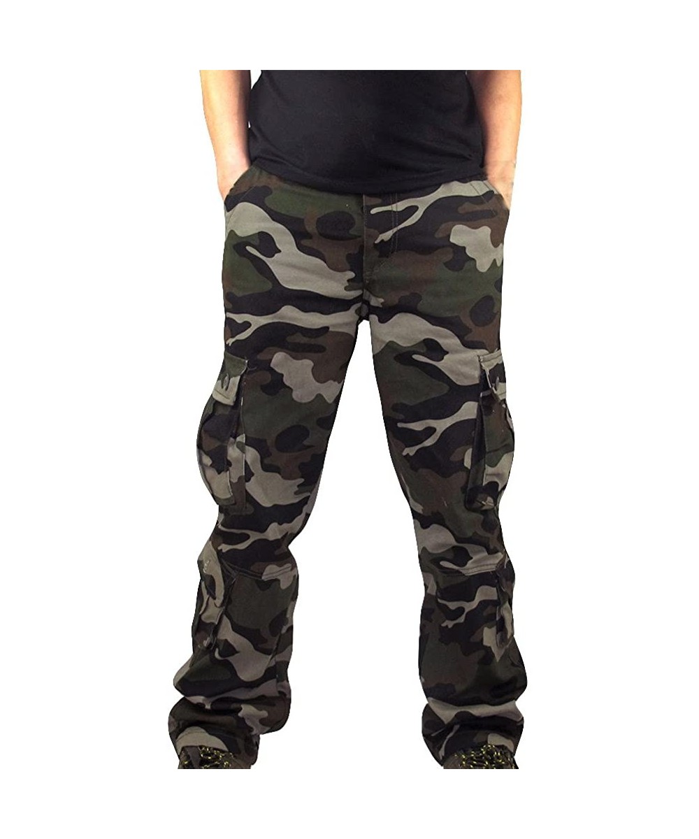 Board Shorts Men Camouflage Multi-Pocket Overalls Casual Sport Work Loose Trouser Pants - Army Green Pants - CJ195UGEY2L