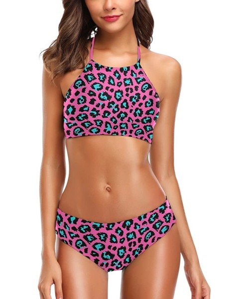 Sets Women's Chic Summer Hot 2 Piece Halter Neack High Waist Padded Sexy Swimsuit - Leopard - CP18G38W0W5