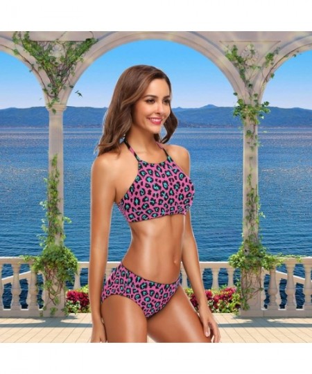 Sets Women's Chic Summer Hot 2 Piece Halter Neack High Waist Padded Sexy Swimsuit - Leopard - CP18G38W0W5