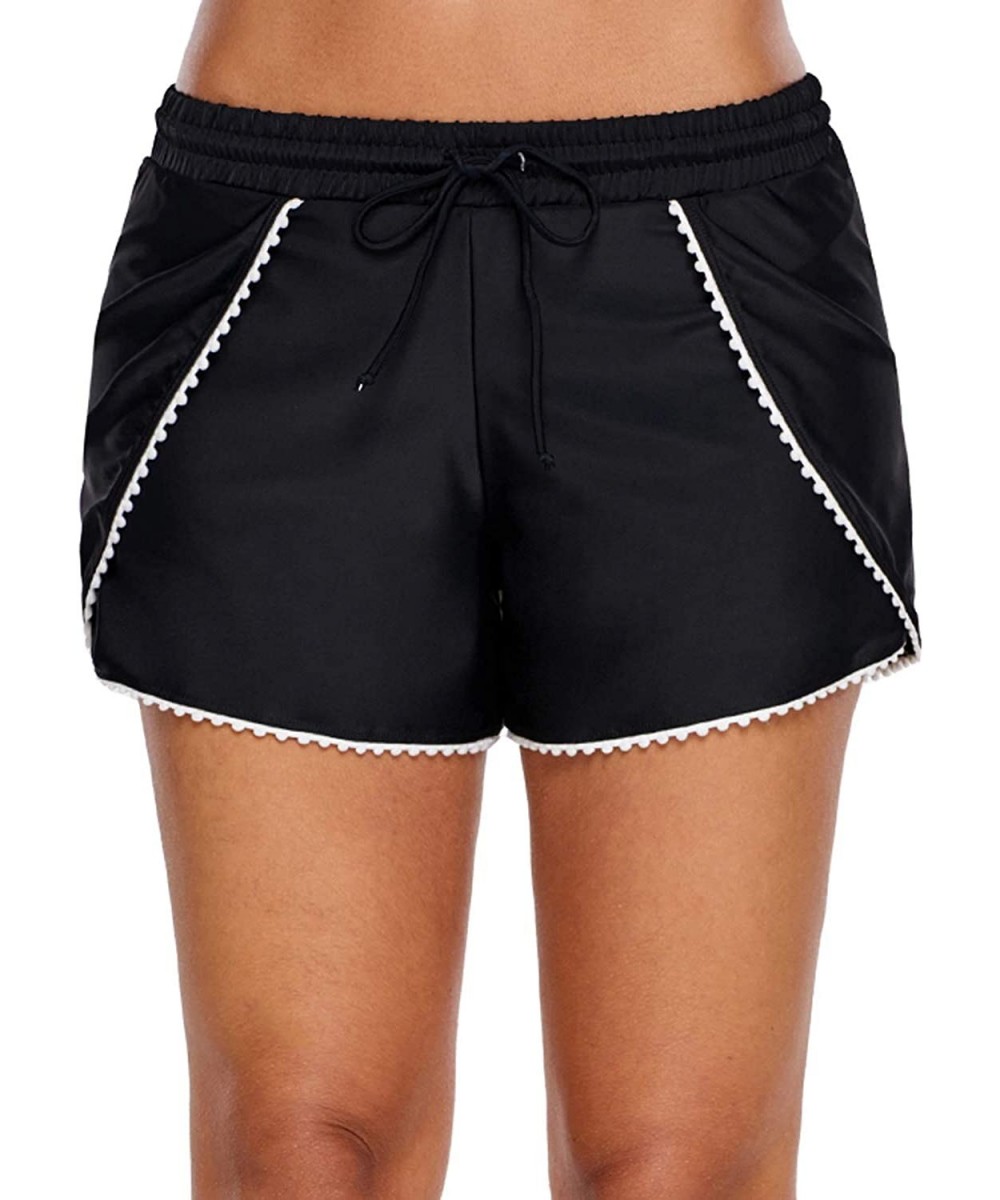 Bottoms Women's Solid Boardshorts Beach Short Swim Brief with Adjustable Ties - Black(with Linner) - CA18LYIZ52X