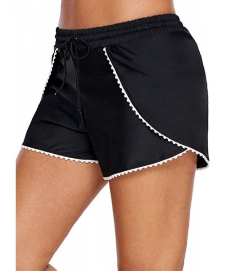 Bottoms Women's Solid Boardshorts Beach Short Swim Brief with Adjustable Ties - Black(with Linner) - CA18LYIZ52X