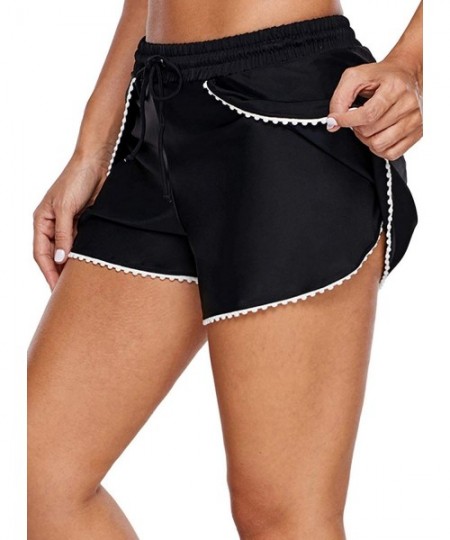 Bottoms Women's Solid Boardshorts Beach Short Swim Brief with Adjustable Ties - Black(with Linner) - CA18LYIZ52X