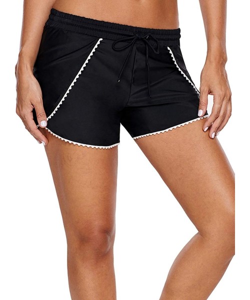 Bottoms Women's Solid Boardshorts Beach Short Swim Brief with Adjustable Ties - Black(with Linner) - CA18LYIZ52X