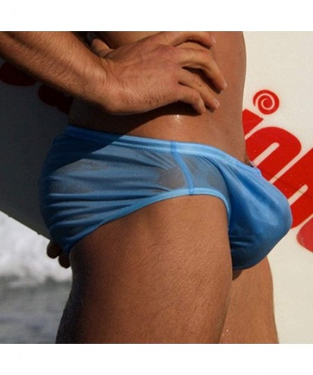 Briefs Men's Sexy Solid Color Beach Swimwear- Breathable Quick Dry Sport Shorts Swim Briefs - Light Blue - CI194EACOZZ