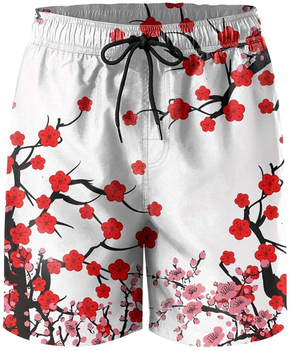 Board Shorts Men's Sportwear Quick Dry Board Shorts Cattle Family On The Grass Swim Trunks - Cherry Blossom - CM18RT9DKI2