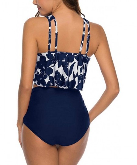 Sets Bikini for Women High Waisted Swimsuits Tummy Control Two Piece Tankini Ruffled Plus Size Bathing Suits Swimwear V navy ...