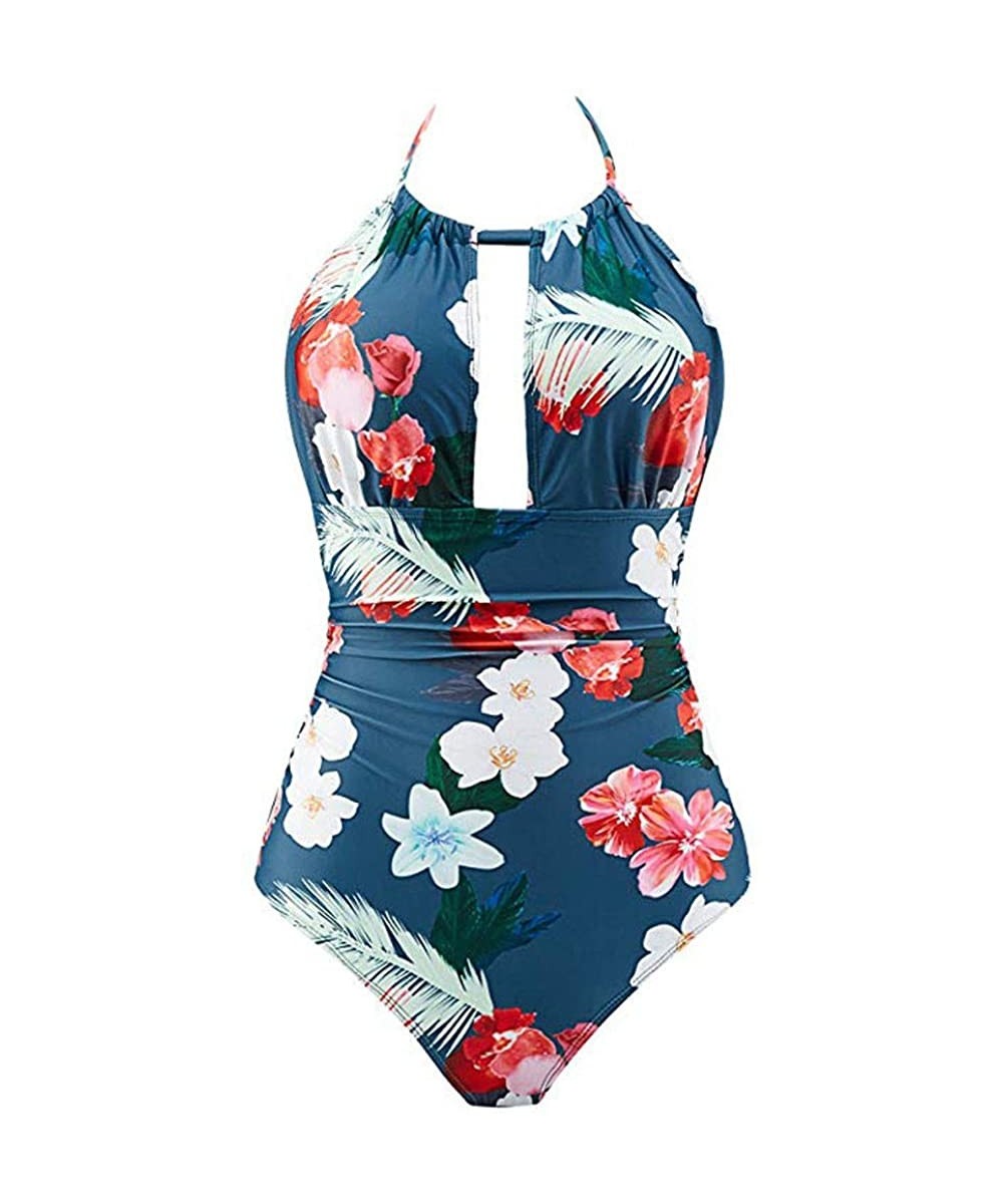 Sets Women's One Piece Swimwear Backless Tummy Control Monokini Swimsuits - Blue - CT18SYEN8DD