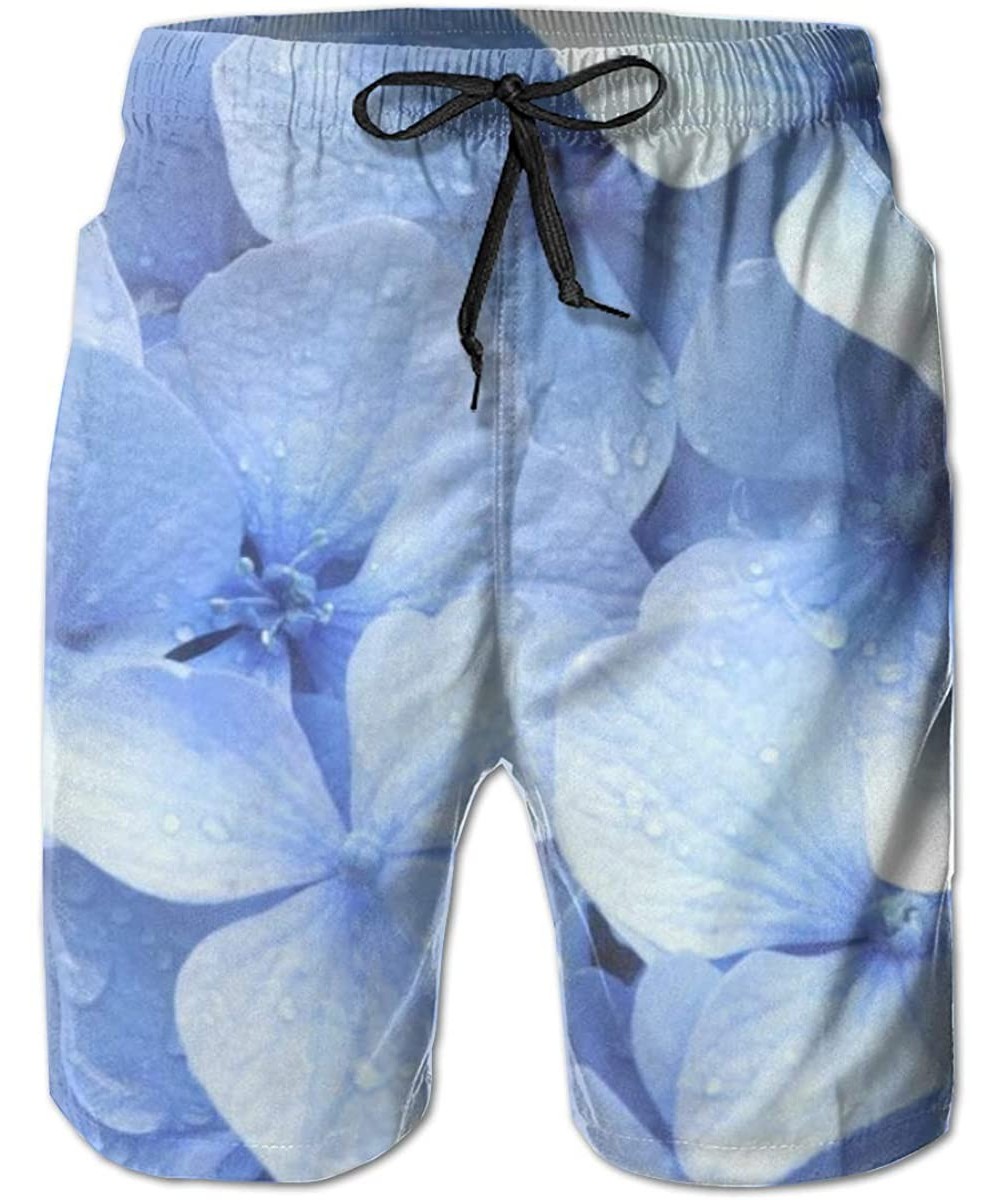 Board Shorts Men's Adjustable Drawstring Elastic Waist Swim Trunks Beach Shorts - Blue Hydrangea - CV19CKSAL97