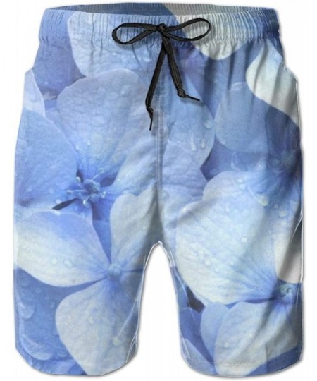 Board Shorts Men's Adjustable Drawstring Elastic Waist Swim Trunks Beach Shorts - Blue Hydrangea - CV19CKSAL97