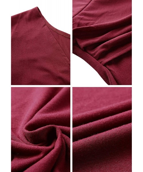 Cover-Ups Women's Wrap V Neck Cap Half Sleeve Vintage Casual Work Party Tea Swing Dress - Burgundy - CV198Q99M6E