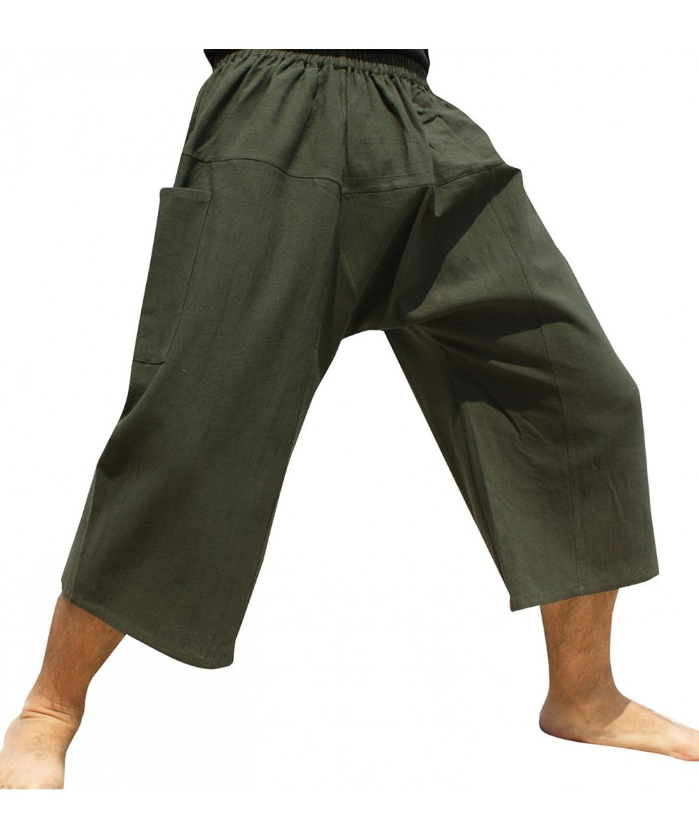 Board Shorts Thailand Sadaw Baggy 3/4 Leg Peasants Pants Warm Cotton - Dark Army Green - CG18EALHWS6