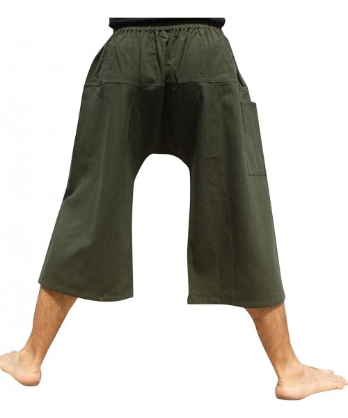 Board Shorts Thailand Sadaw Baggy 3/4 Leg Peasants Pants Warm Cotton - Dark Army Green - CG18EALHWS6