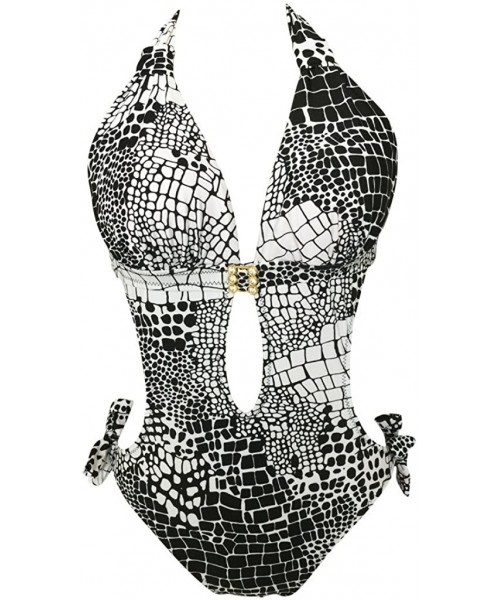 One-Pieces Women's Fashion One Piece Elegant Inspired Monokini Swimsuit - Black White - CA12FZGTF3X