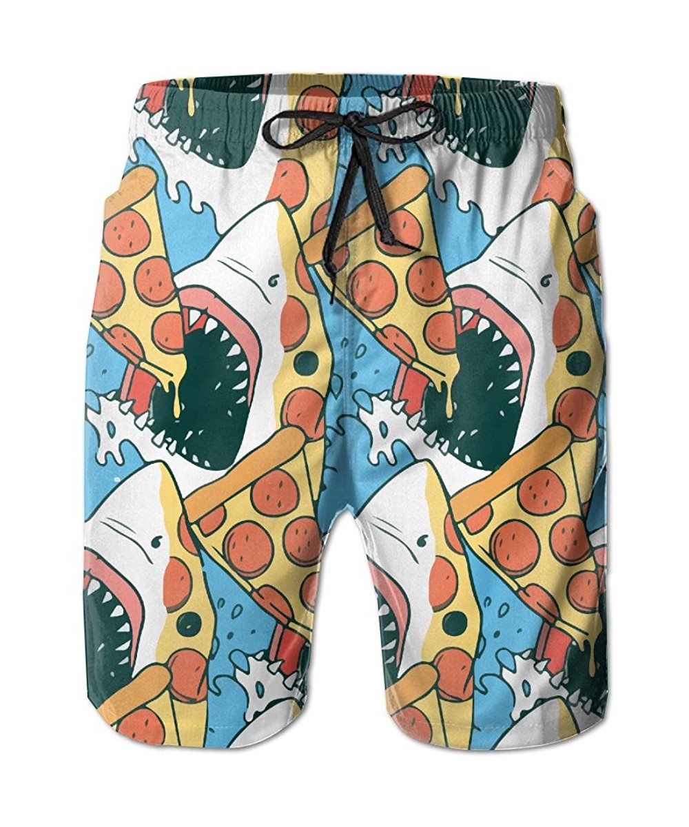 Board Shorts Men's Swim Trunks Pizza Shark Pouch Casual Beach Board Shorts - White - CX18236MMOT