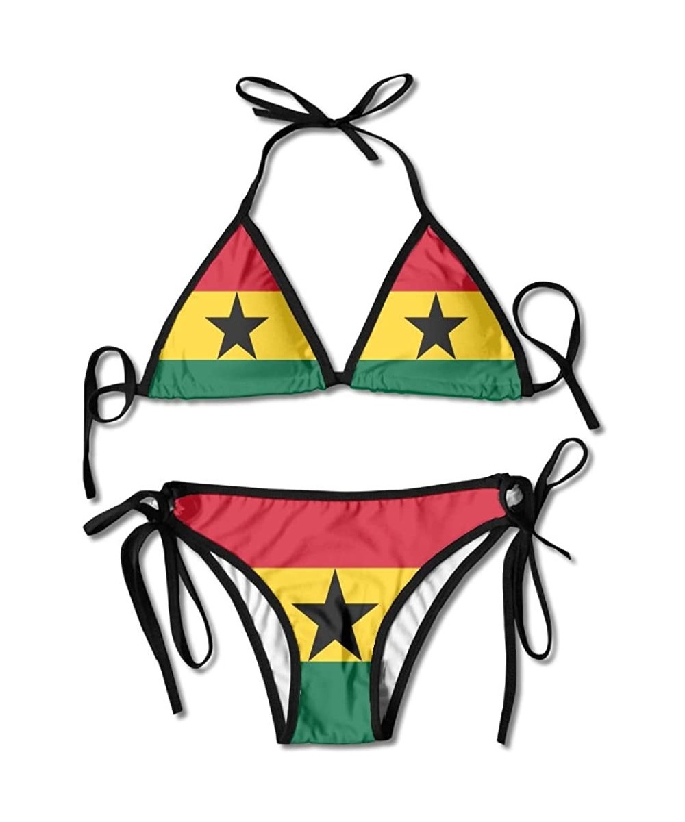 Sets Ghana Flag Sexy Boxing Bikini Women Halterneck Top and Set Swimsuits Beach Swimming - Black - CW18CTAU84X