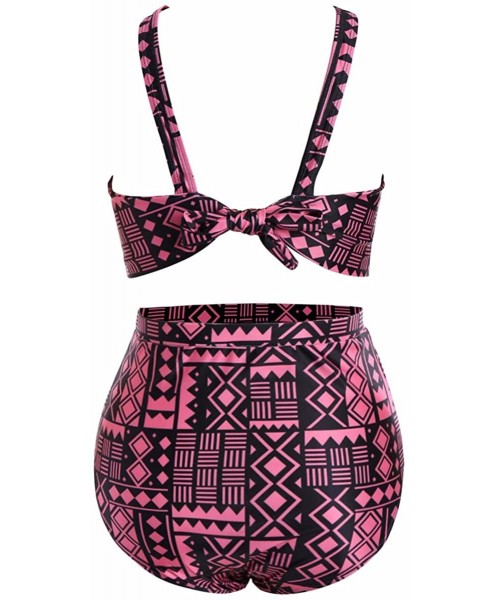 Sets 2 Piece Swimsuit for Women-Criss Cross High Waist Bikini Bathing Suit Push Up Swimwear - Pink + Black-strap Back - CX183...