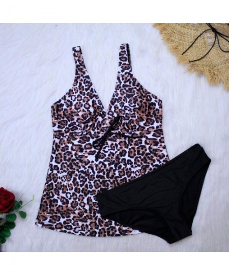 Board Shorts Women Leopard Print Tankini Swimsuits V Neck Tummy Control Swimwear Tank Top Swimsuit Two Piece Bathing Suit Bro...