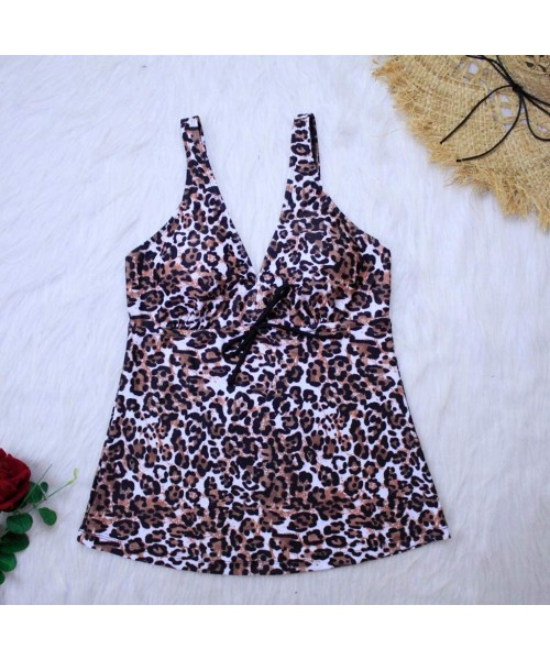 Board Shorts Women Leopard Print Tankini Swimsuits V Neck Tummy Control Swimwear Tank Top Swimsuit Two Piece Bathing Suit Bro...