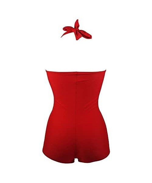 Racing Womens Elegant Retro Plus Size Boy-Leg One Piece Ruched Monokinis Swimsuit - Red - CU1836ECS6R