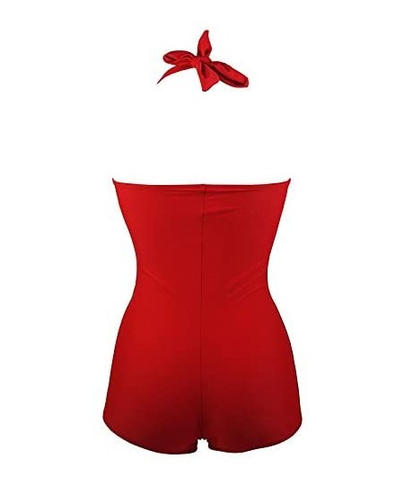 Racing Womens Elegant Retro Plus Size Boy-Leg One Piece Ruched Monokinis Swimsuit - Red - CU1836ECS6R