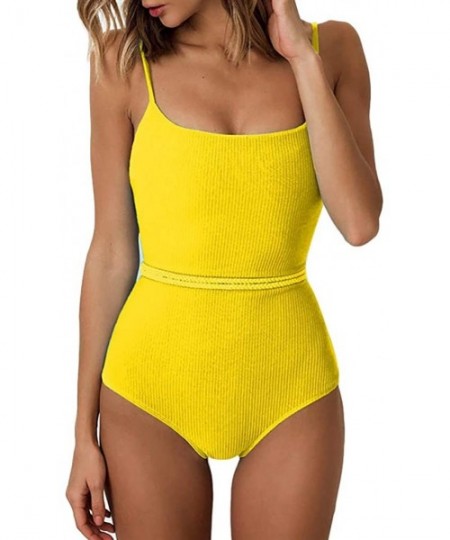 One-Pieces Women's Bandage Padded Push up One Piece Swimsuits Tummy Control Bathing Suits Bikini Beachwear - Yellow - C018QAY...