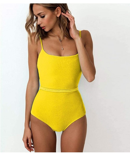 One-Pieces Women's Bandage Padded Push up One Piece Swimsuits Tummy Control Bathing Suits Bikini Beachwear - Yellow - C018QAY...