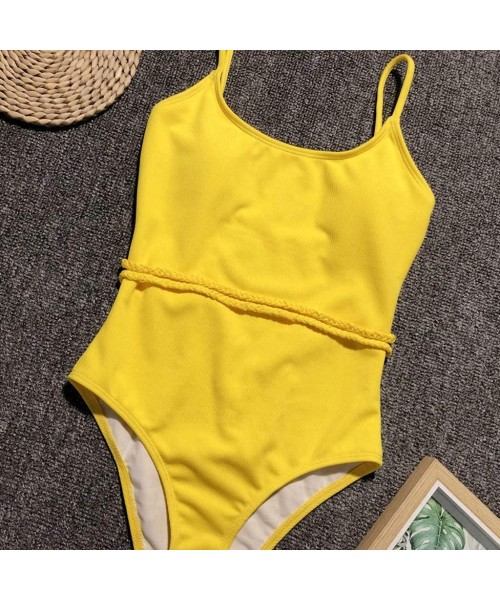 One-Pieces Women's Bandage Padded Push up One Piece Swimsuits Tummy Control Bathing Suits Bikini Beachwear - Yellow - C018QAY...