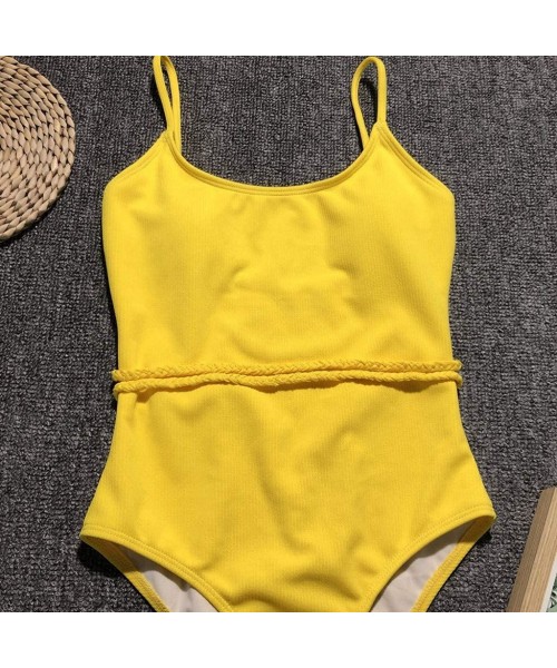 One-Pieces Women's Bandage Padded Push up One Piece Swimsuits Tummy Control Bathing Suits Bikini Beachwear - Yellow - C018QAY...