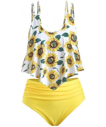 Tankinis Swimsuit for Women High Waisted Swimsuits Tummy Control Two Piece Tankini Sunflower Top with Swim Bottom Bathing Sui...