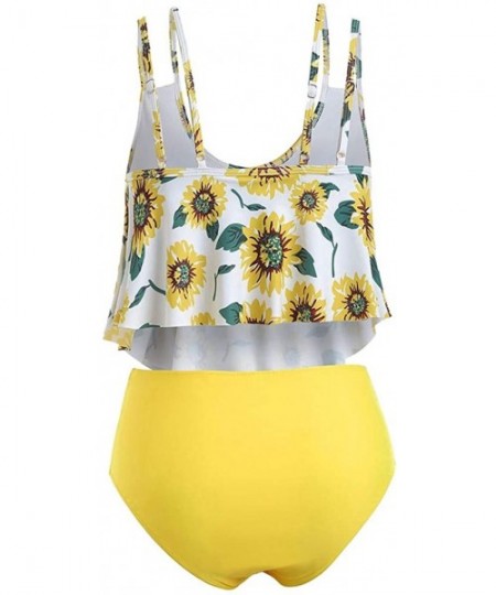 Tankinis Swimsuit for Women High Waisted Swimsuits Tummy Control Two Piece Tankini Sunflower Top with Swim Bottom Bathing Sui...