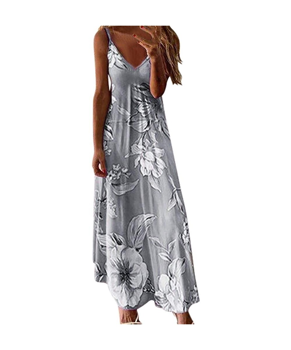 One-Pieces Long Dress For Women- Print Maxi Dress Boho Straps Dress Dress - Z5-grey - CV190RR8EEN