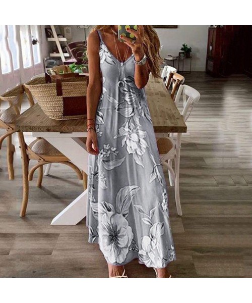 One-Pieces Long Dress For Women- Print Maxi Dress Boho Straps Dress Dress - Z5-grey - CV190RR8EEN