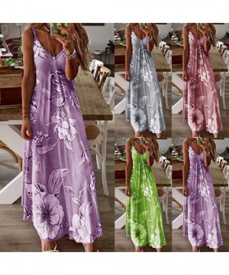 One-Pieces Long Dress For Women- Print Maxi Dress Boho Straps Dress Dress - Z5-grey - CV190RR8EEN