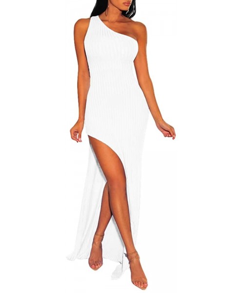 Cover-Ups Women Sexy High Slit Plunging V Neck Long Sleeve Club Party Beach Maxi Dress - C-white - CE196SRYS0M