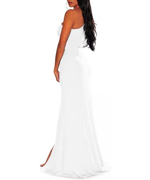 Cover-Ups Women Sexy High Slit Plunging V Neck Long Sleeve Club Party Beach Maxi Dress - C-white - CE196SRYS0M