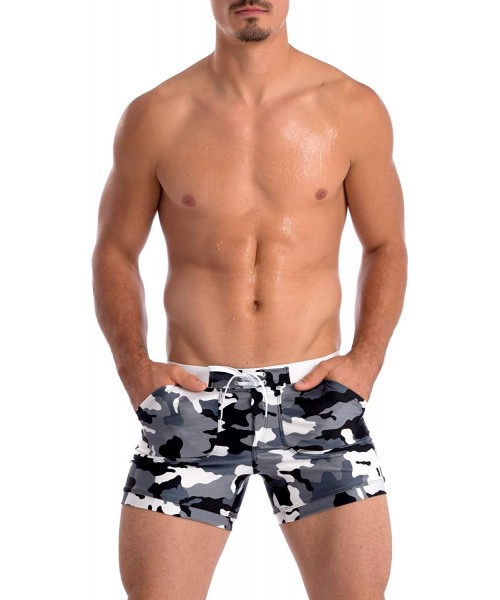 Board Shorts Men's Swimsuit Basic Long Boxer Trunks Board Shorts - Black Camo - CY18AH57HEO