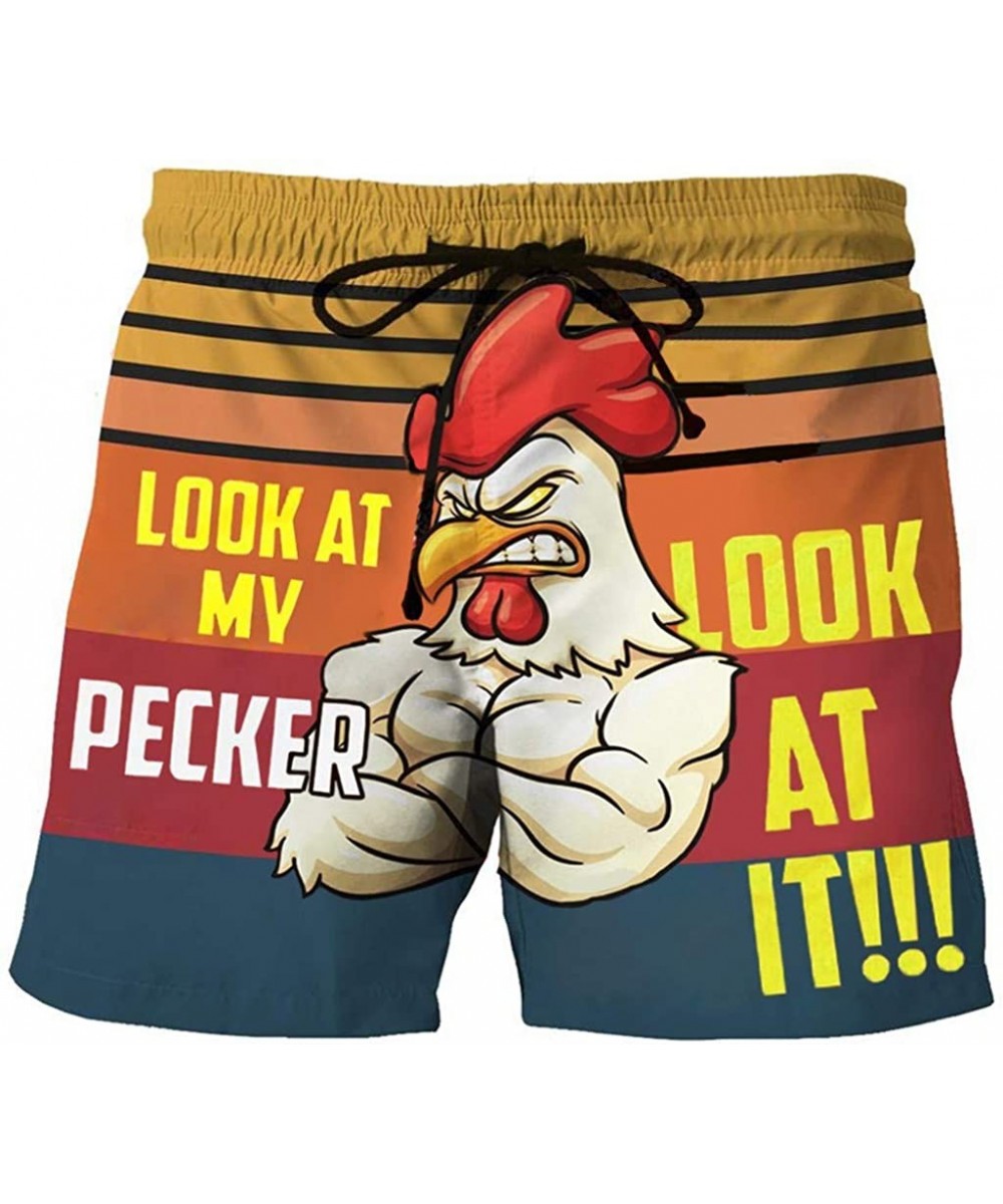 Board Shorts Men Drawstring Summer Beach Shorts- Cock Pecker Print Shorts Trouser Pants Swim Trunks Bermudas Shorts - Multi-j...