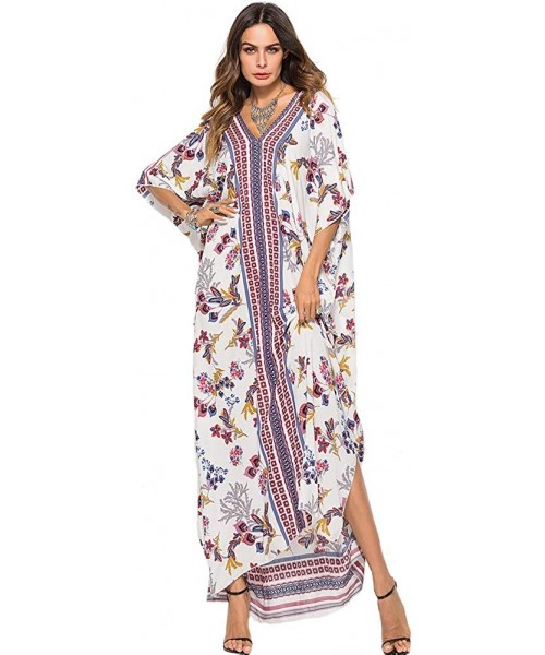 Cover-Ups Women's Kaftans Swimsuit Cover up Caftan Beach Long Dress - A-flowers - CA18Q43D5NQ