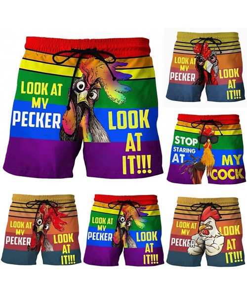 Board Shorts Men Drawstring Summer Beach Shorts- Cock Pecker Print Shorts Trouser Pants Swim Trunks Bermudas Shorts - Multi-j...