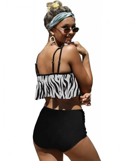 One-Pieces Womens High Waisted Swimsuit Ruffled Top Tummy Control Bathing Suits - C-zebra1 - CW1962QLT9K